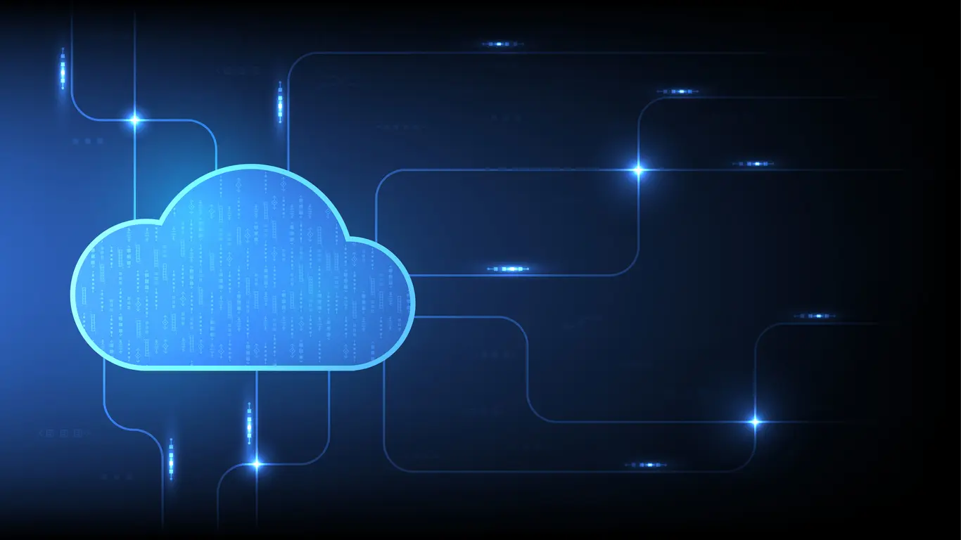 Cloud computing service management. Digital technology background. Vector art illustration